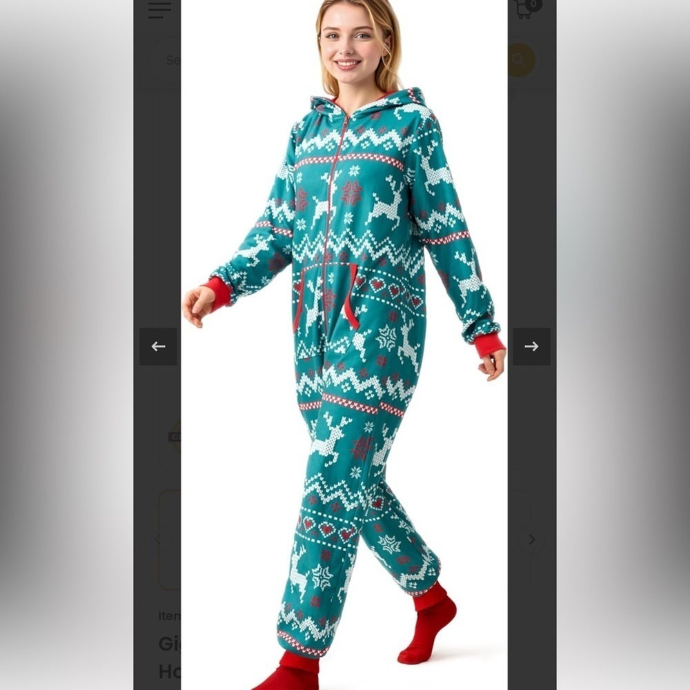 NWOT Giggling Get Up Green Reindeer Pajamas - Picture 3 of 15